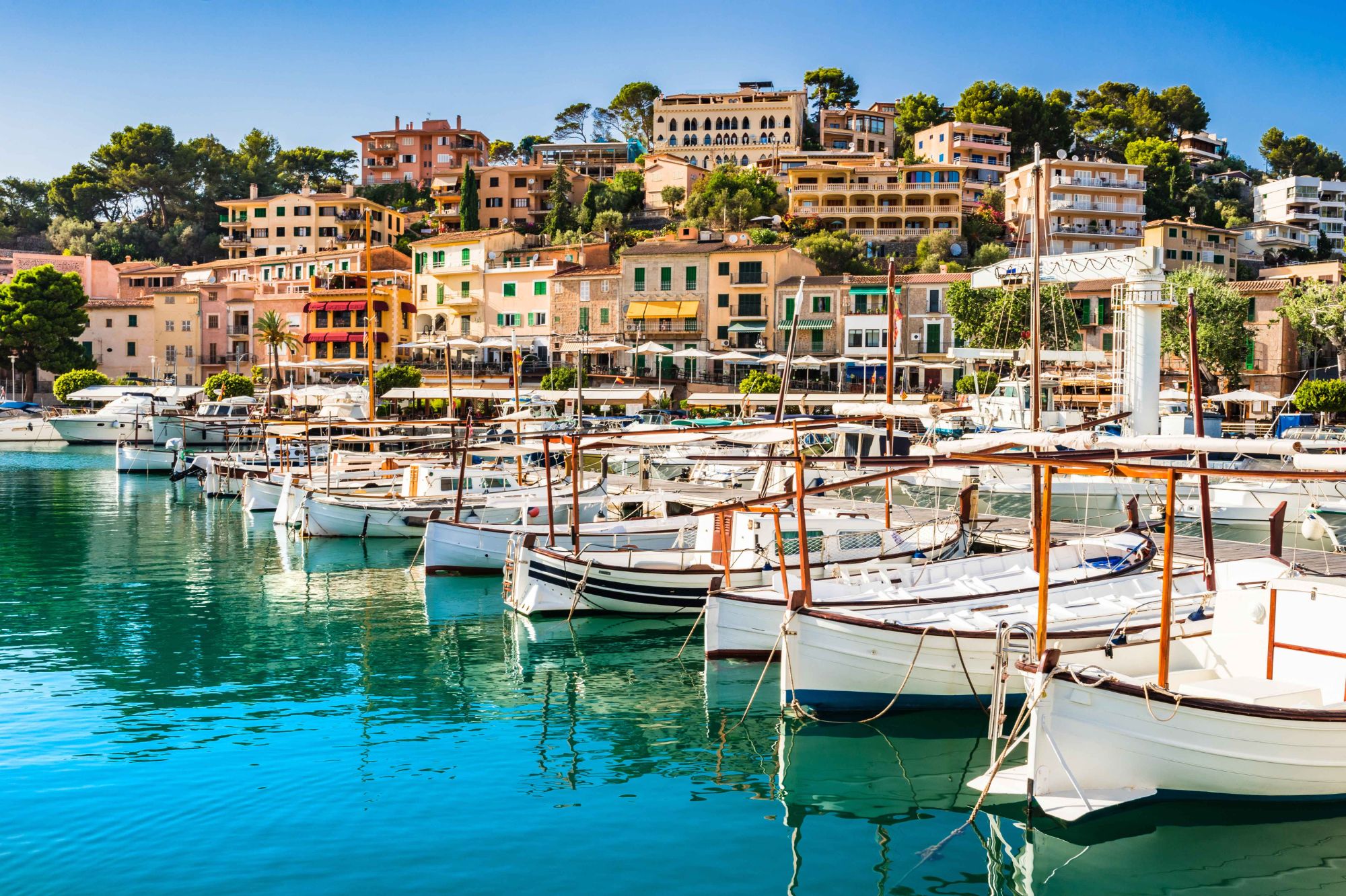Port de Sóller harbour at the foot of the Serra de Tramuntana